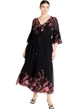 City Chic Romantic Floral Border Dress, Plus Size NWT